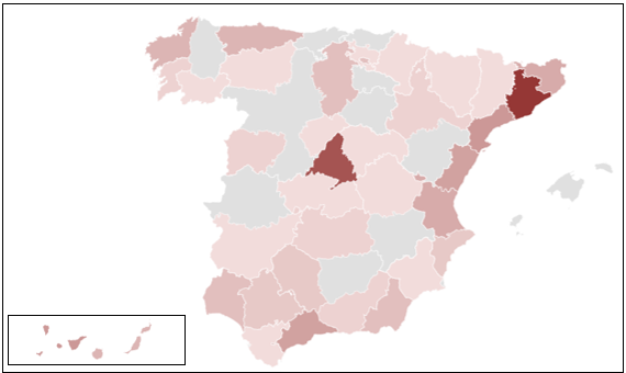 Imagen 1. Distribución de la muestra de la investigación empírica propia, distribuida por provincias.