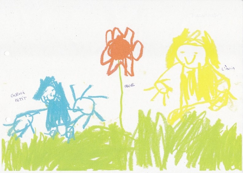 Imagen 2 “El germà petit, l’àvia i la flor del penical”, dibujo de un alumno de I4.