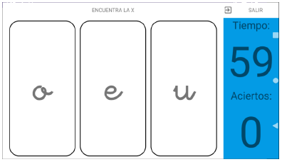 Figura 2. Captura de un juego tipo “sólo vocales” de la aplicación “Apr3nde”.
