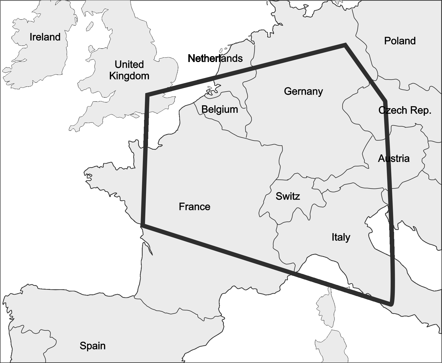 Extent of Occurrence for Epilobium brachycarpum in Europe, excluding the Iberian Peninsula.