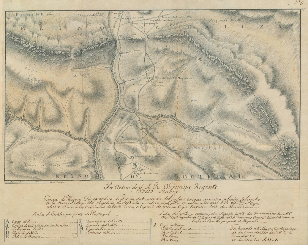 Mapa 2 Plano levantado por los comisionados portugueses en el que se expresa el trazado propuesto por ambas legaciones