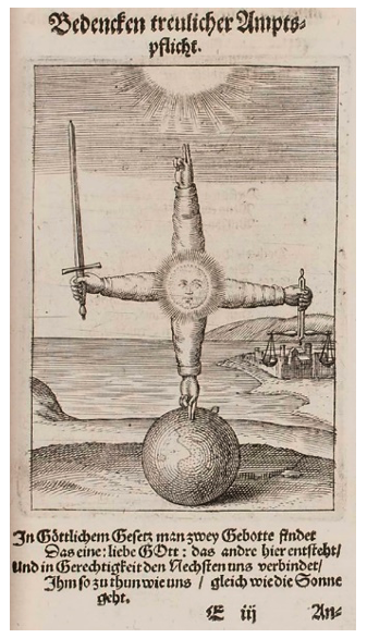 Meinsch, Christian Albrecht, “Bedencken treulicher Amtspflicht” [Las preocupaciones se deben olvidar], Neu-erfundene sinnbilder, 1661, Franckfurt Ammon, Franckfurt.