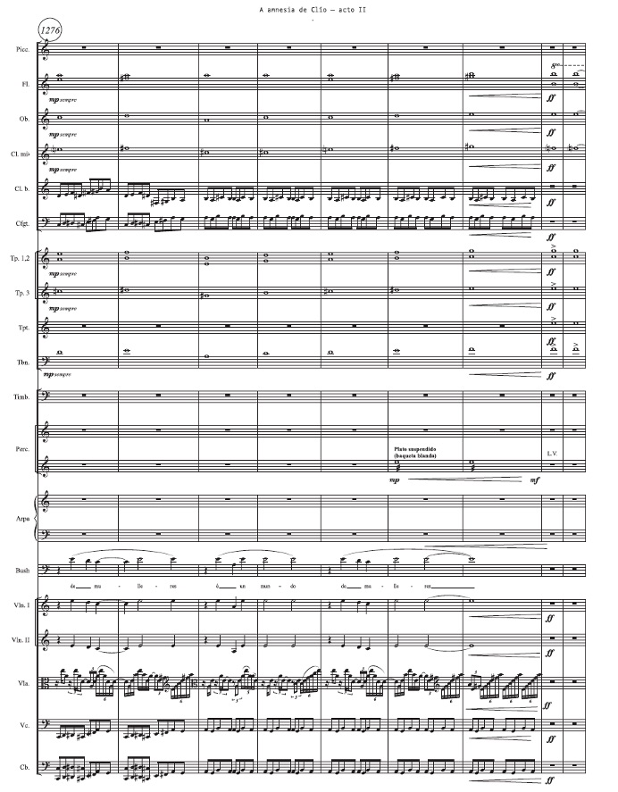 Detalle de la escritura de las cuerdas en el Acto II. Fig. 5. Uso de la cita dentro del lenguaje compositivo de Fernando Buide en el Acto II.