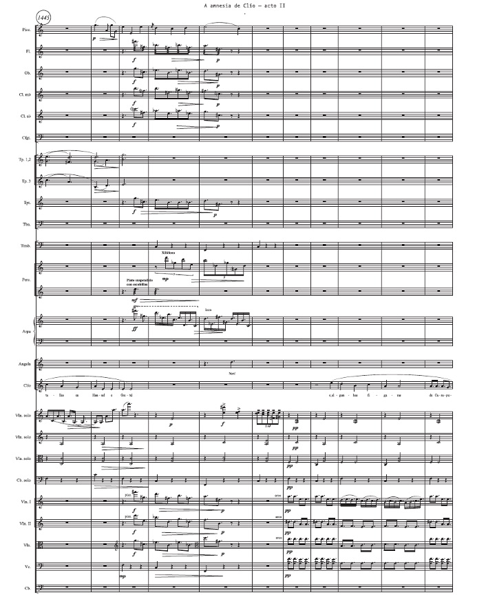 Detalle de la escritura de las cuerdas en el Acto II. Fig. 5. Uso de la cita dentro del lenguaje compositivo de Fernando Buide en el Acto II. (Cont.)