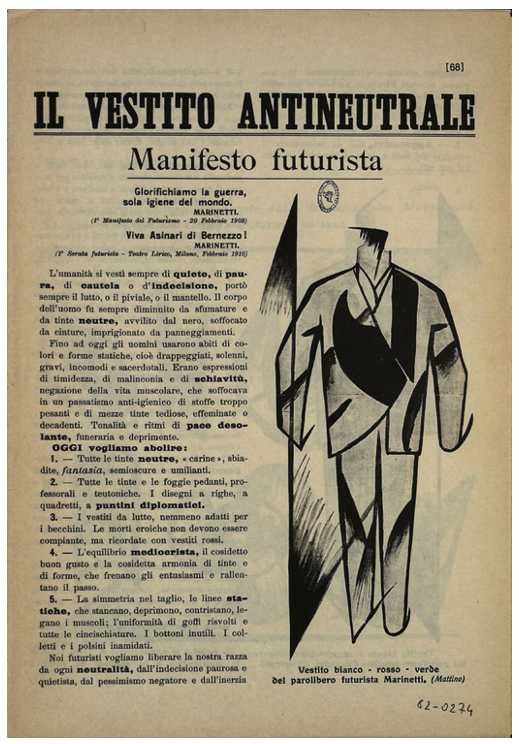 Balla, Giacomo, Il vestito antineutral. Direzione del Movimiento Futurista: corso Venezia, 61, Mil&aacute;n, 11 de septiembre de 1914.