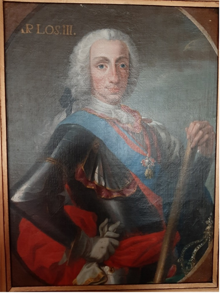 Calleja Robredo, Andrés de la: Retrato de Carlos III, 1759. Óleo, Salón de Plenos del Concello de Lugo