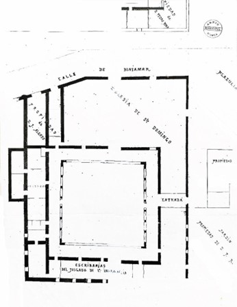 Fig. 11. Planta baixa del convent de Sant Domingo, Inca, fi del segle XIX, Arxiu Municipal d'Inca. Gentilesa de Gabriel Pieras Salom, cronista d’Inca