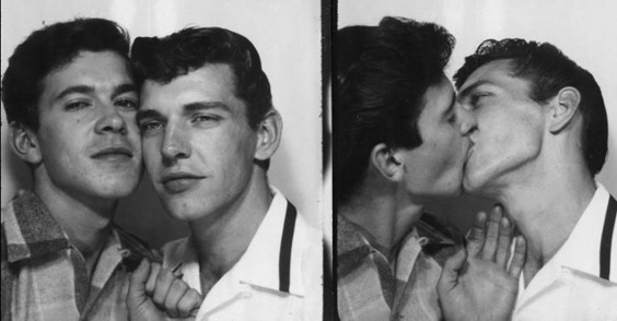 Fig. 1. Robert Block and J. J. Belanger cheek-to-cheek in a photo booth, Hastings Park, Vancouver, Canada, 1953.