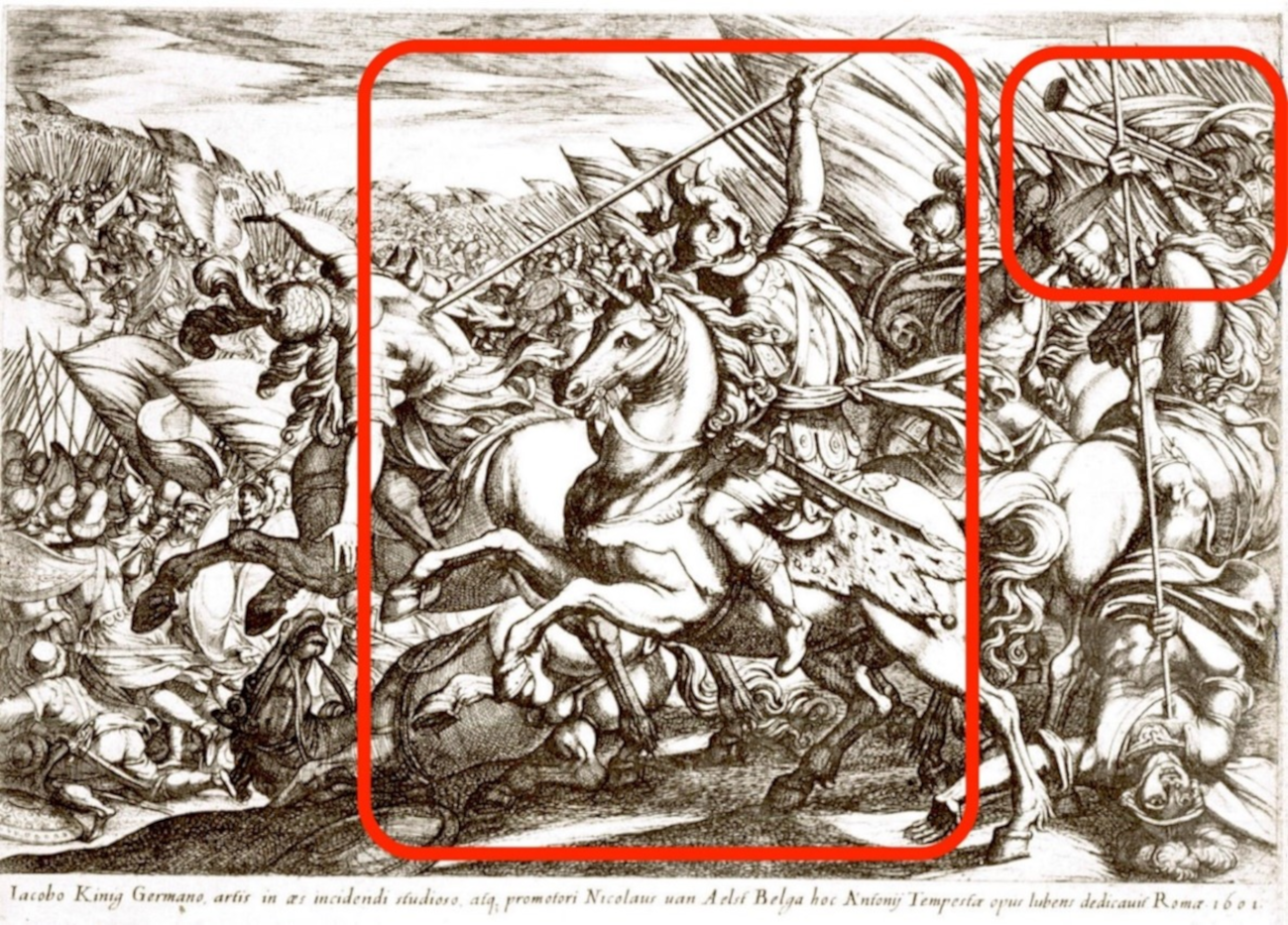 Fig. 10. Antonio Tempesta, Escena de batalla. Grabado publicado en Roma, 1601. Estampa nº 851 (156) de Sebastian Buff, “Antonio Tempesta”, 142.