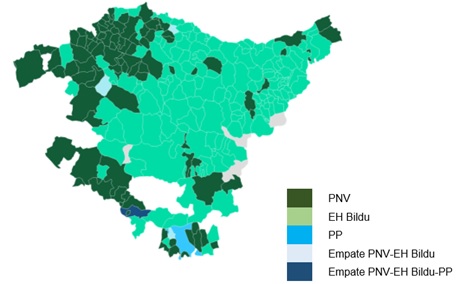 Mapa 3. Mapa municipal del partido ganador en las elecciones autonómicas vascas de 2020